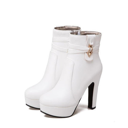 Women Chunky Heel Ankle Boots Side Zipper Rhinestone Short Boots