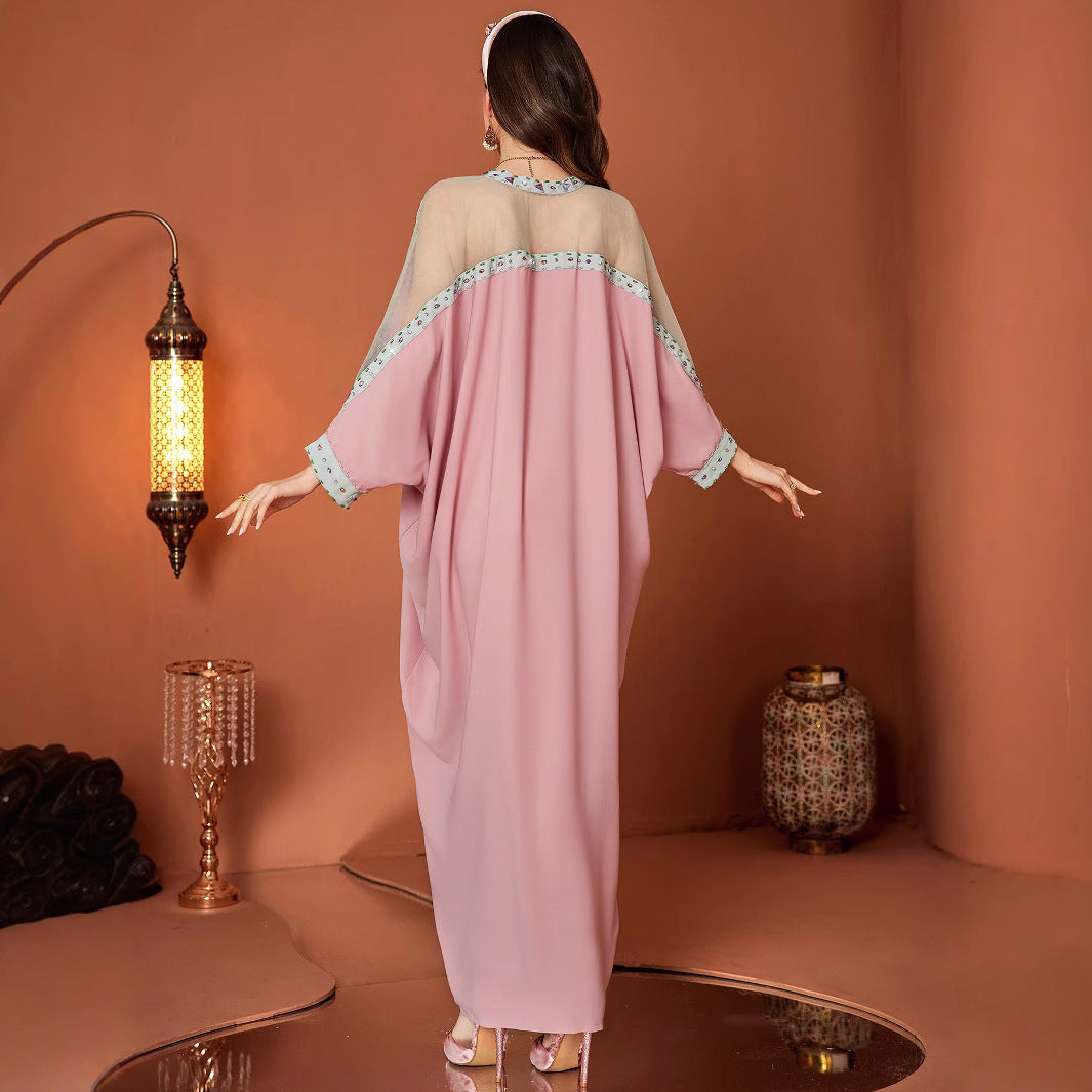 Losvallend Jurk Met Mesh Kralen En Vleermuismouwen