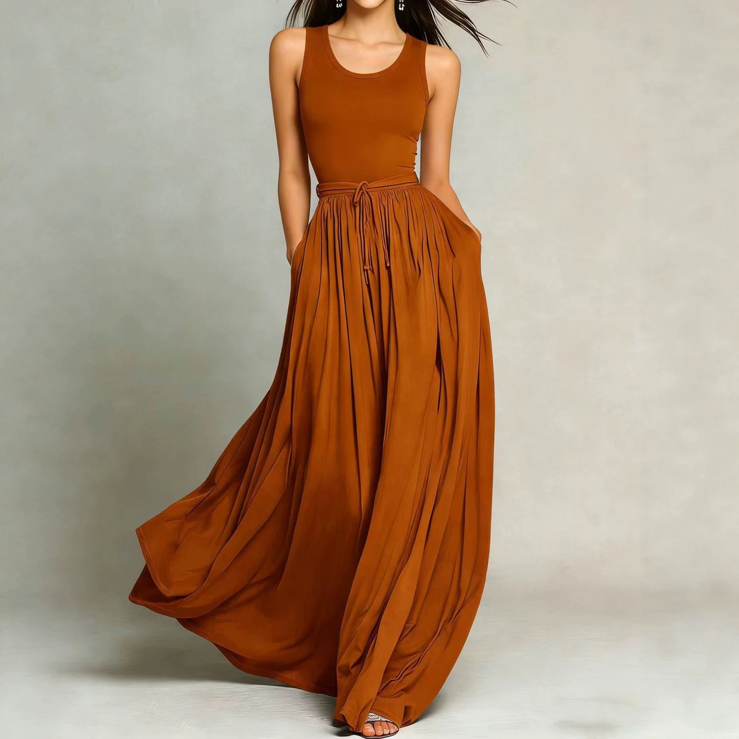 Sleeveless Pocket Long Dress