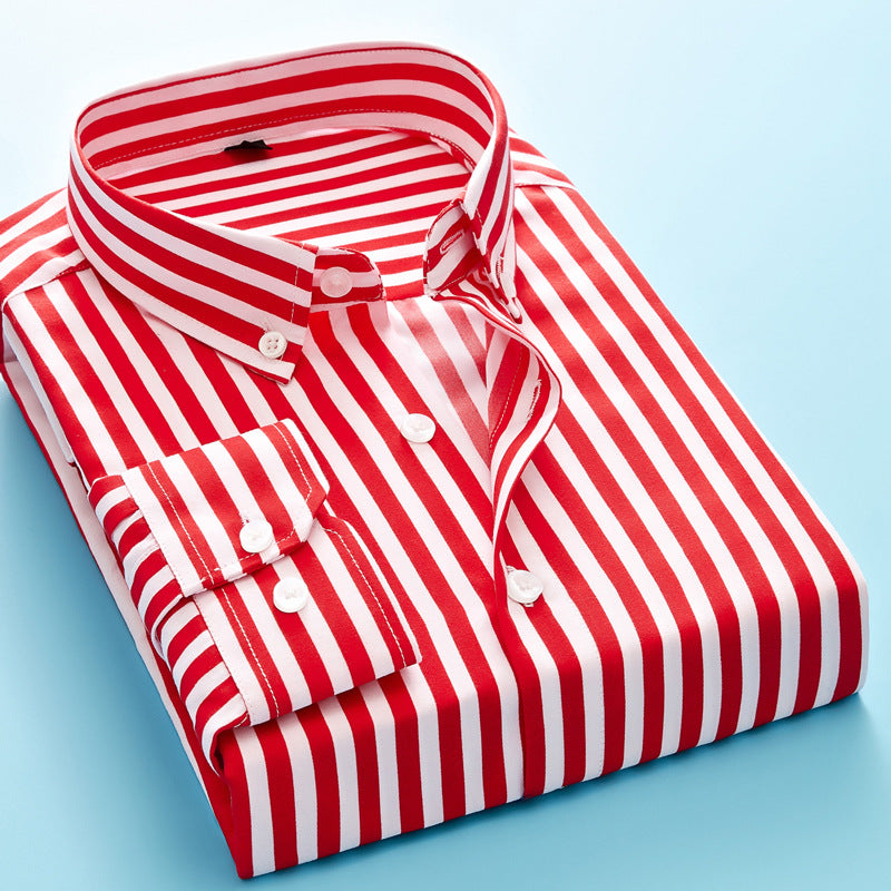 Men's Striped Long-Sleeve Shirt Trendy Versatile Top