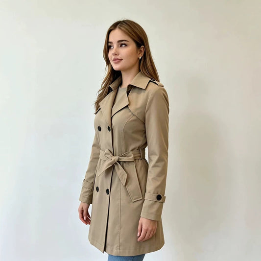 Women's Korean Style Mid-Long Trench Coat with Pockets