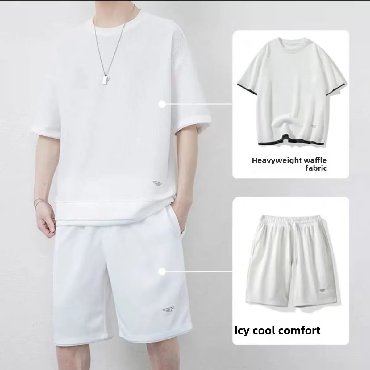 Mens Summer Waffle Short Sleeve Set