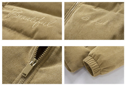 Heren corduroy donsjas effen kleur