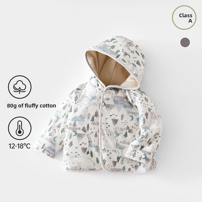 Baby Hooded Jacket 100% Cotton Quilted Warm Cartoon Coat for Toddlers