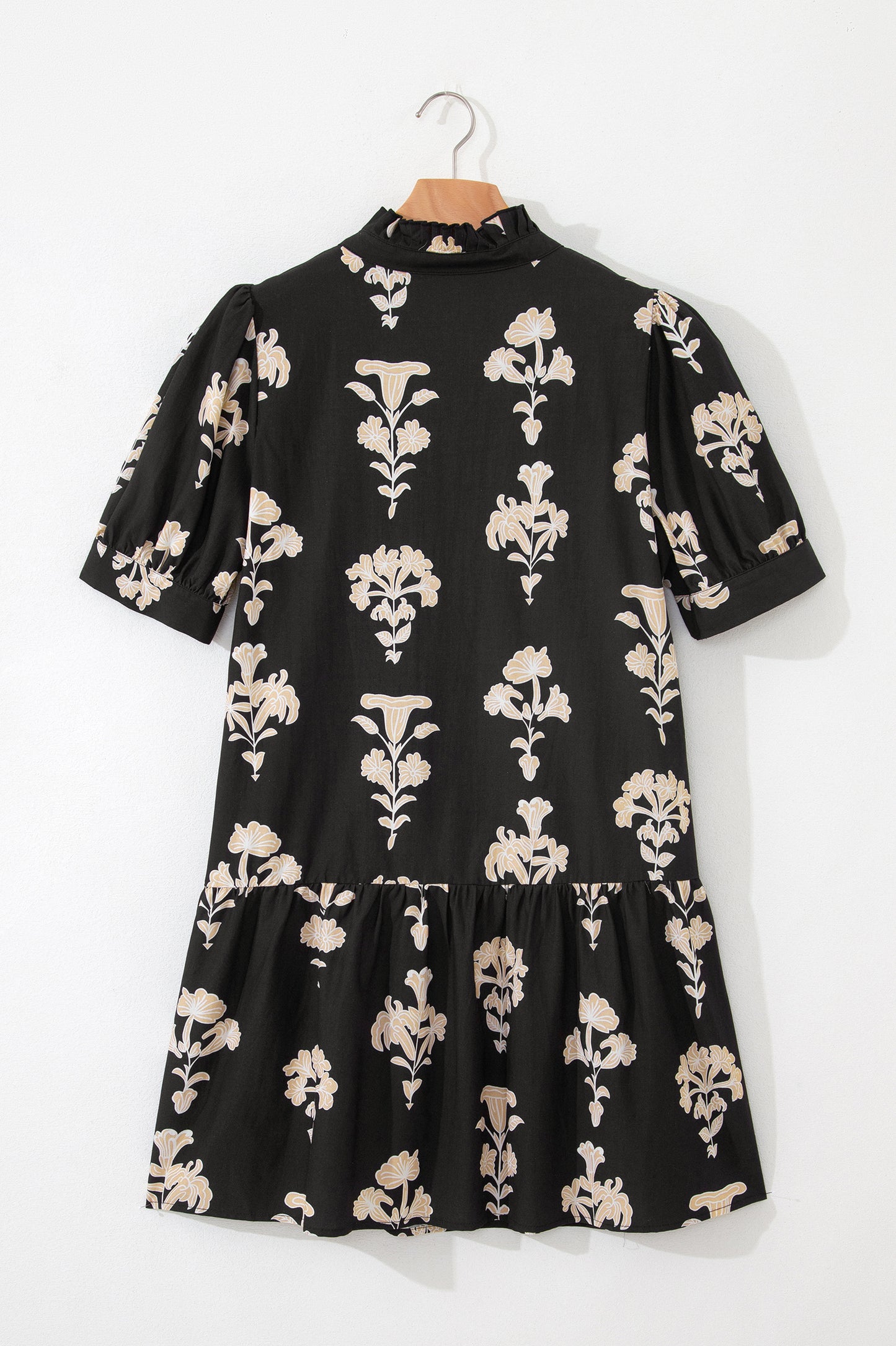 Mini-jurk met ruches V-hals pofmouwen en bloemenprint