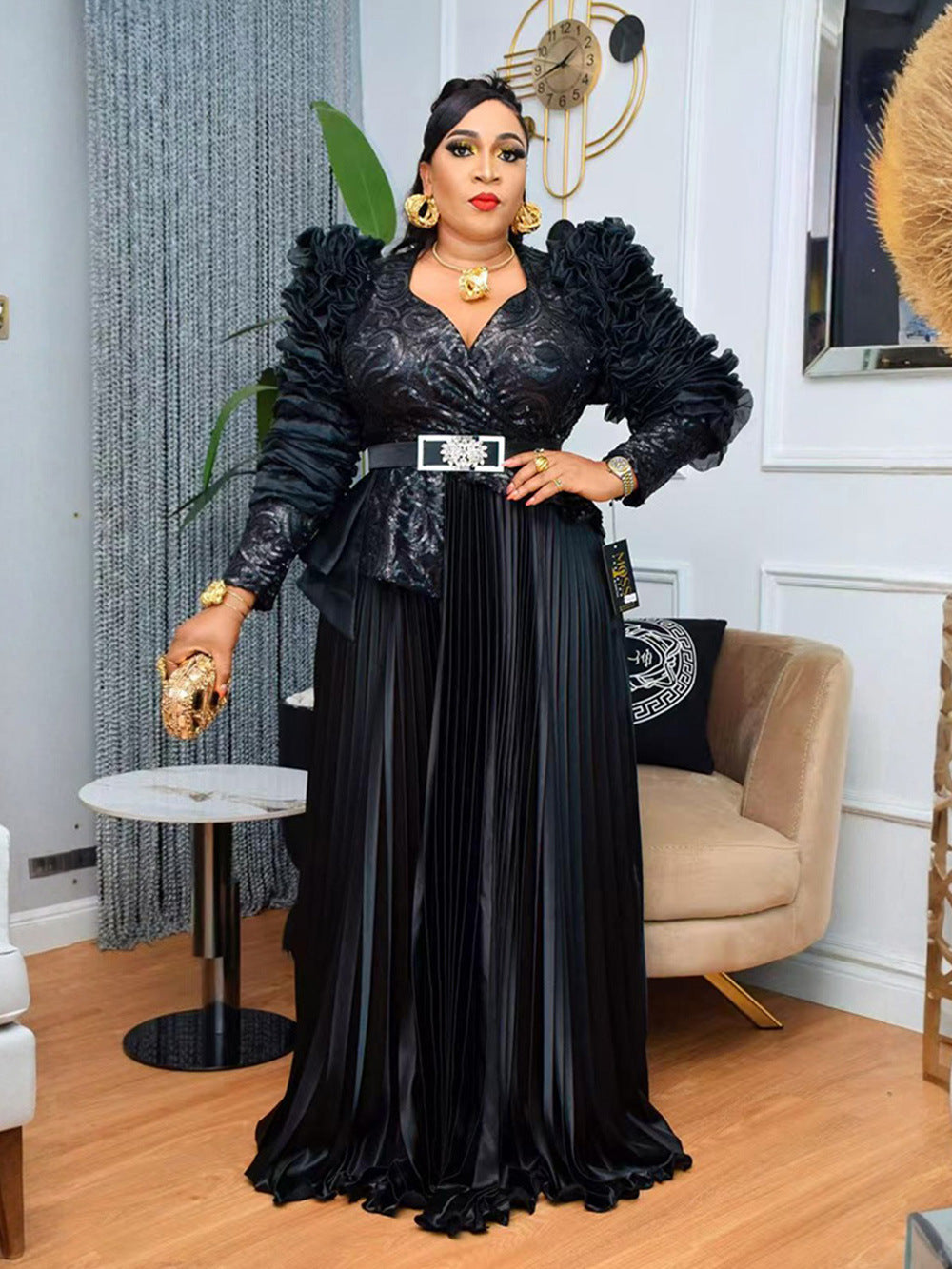 Rhinestone Sequin High Waist Party Dress