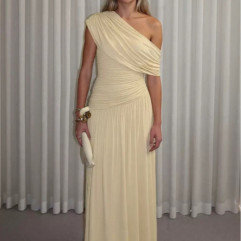 Slant Collar Pleated Dress