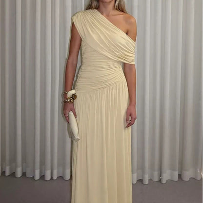 Slant Collar Pleated Dress
