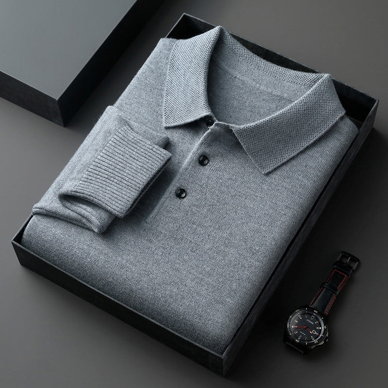 Mens Wool Blend Sweater with Turn-Down Collar