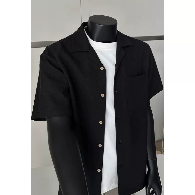 Faux Linen Short-Sleeve Shirt