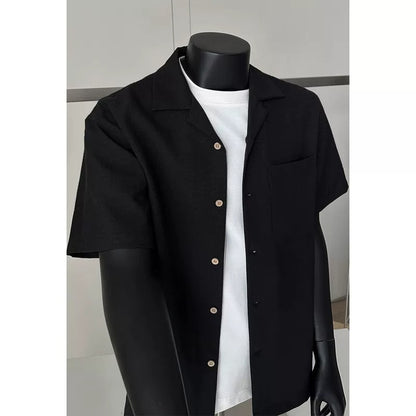 Faux Linen Short-Sleeve Shirt