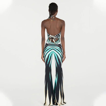 Trendy Contrast Striped Hollow Halter Jumpsuit