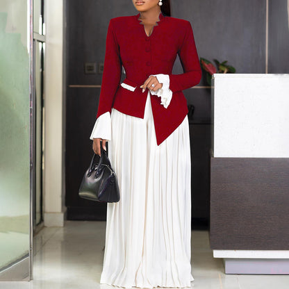 Elegant Flared Sleeve Top and Wide-Leg Pants Set