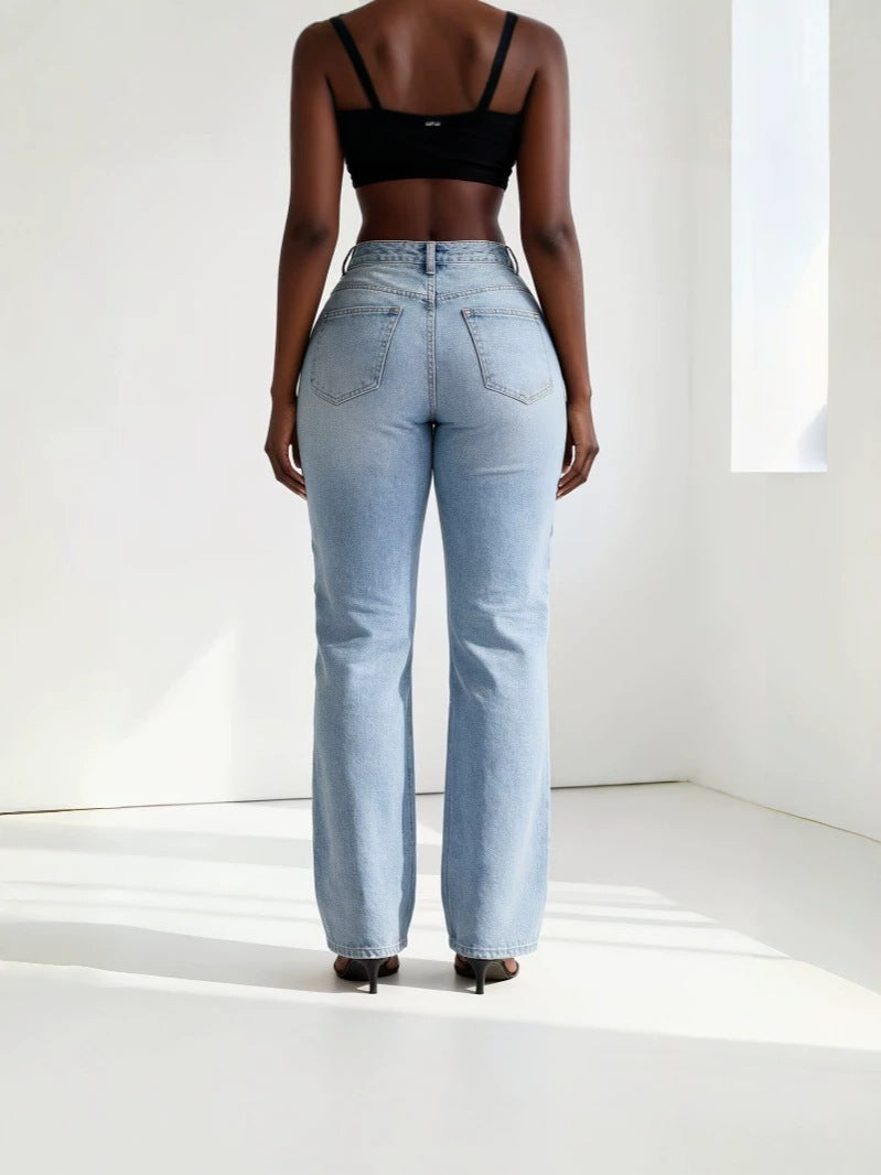Womens High Waist Straight Leg Jeans