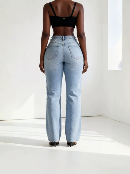 Womens High Waist Straight Leg Jeans