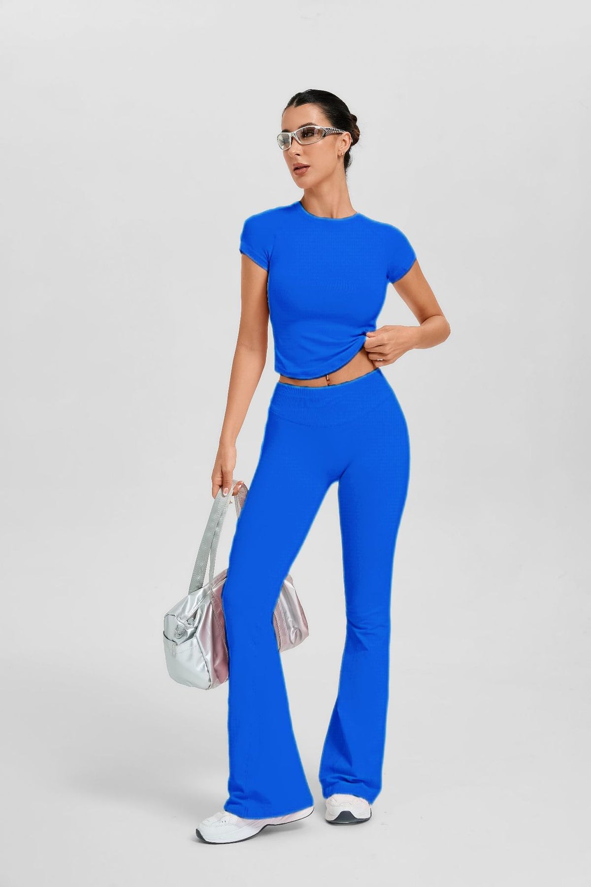 Women's Short Sleeve Flared Leg 2-Piece Yoga Set