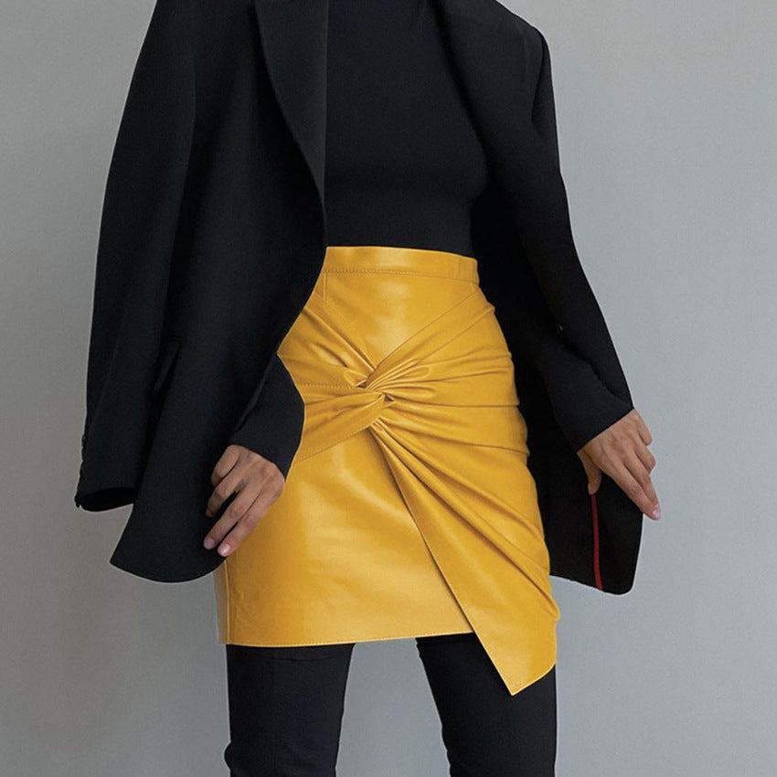 Asymmetrisch PU leren mini-rok