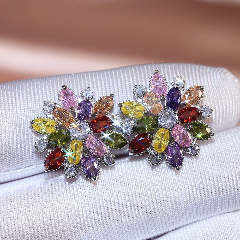 Double Layer Sunflower Zircon Women Earrings