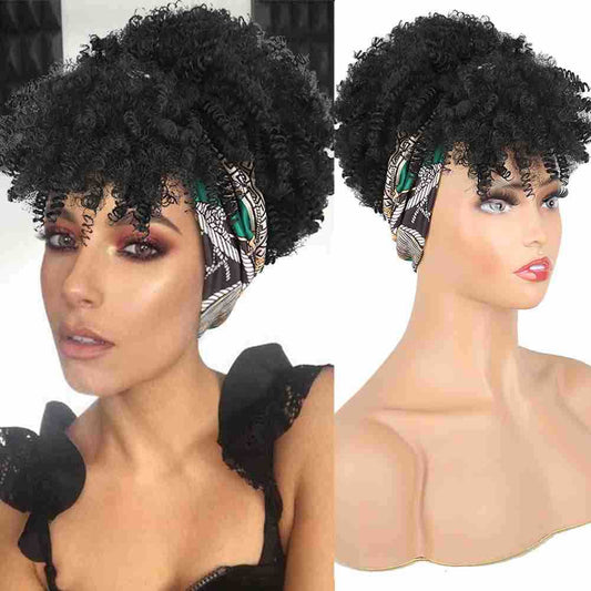 Women's Curly Headband Wig with Bangs