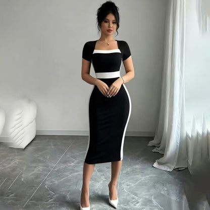 Bodycon Square Neck Cap Sleeve Dress