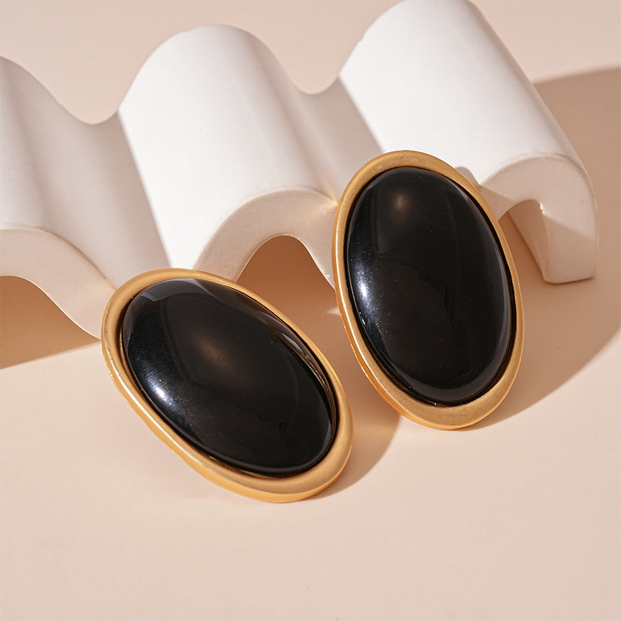 Retro Geometric Resin Oval Earrings