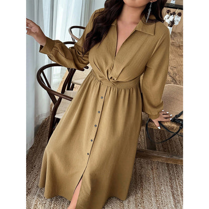 Womens V-Neck Drawstring High Waist Flared Dress