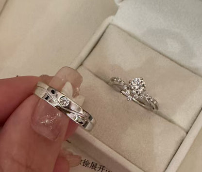 Open S925 Zilveren Moissanite High Sense Ringenset