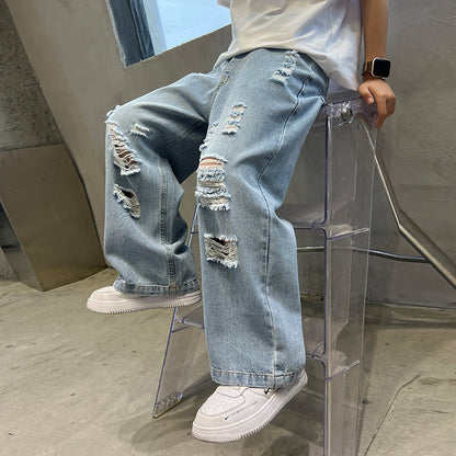 Boys Tencel Ripped Wide Leg Jeans