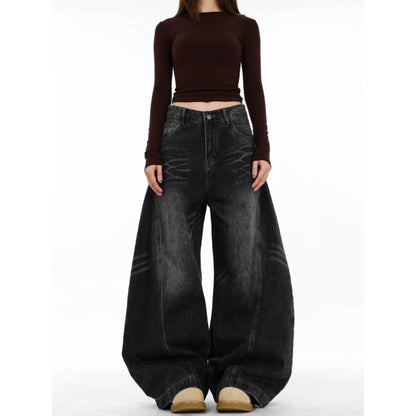 Women's Distressed Relaxed Fit Wide-Leg Denim Jeans