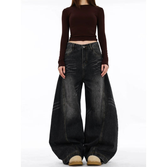 Women's Distressed Relaxed Fit Wide-Leg Denim Jeans