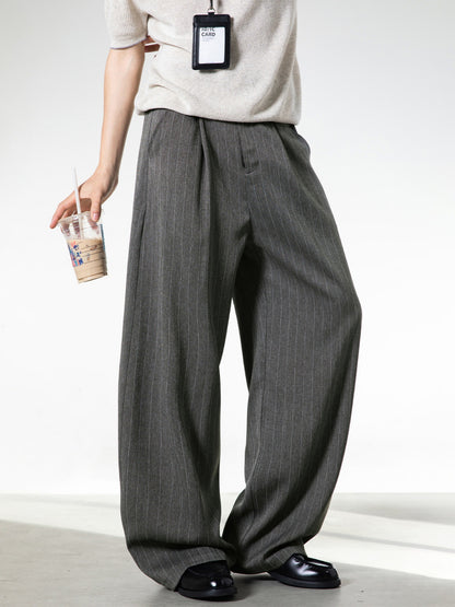 Men's Vintage Striped Drapey Loose Casual Straight-Leg Trousers