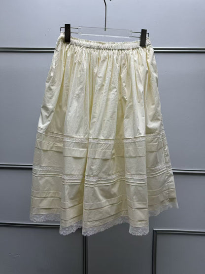 French Style Lace Splicing Floral Pleated A-Line Skirt
