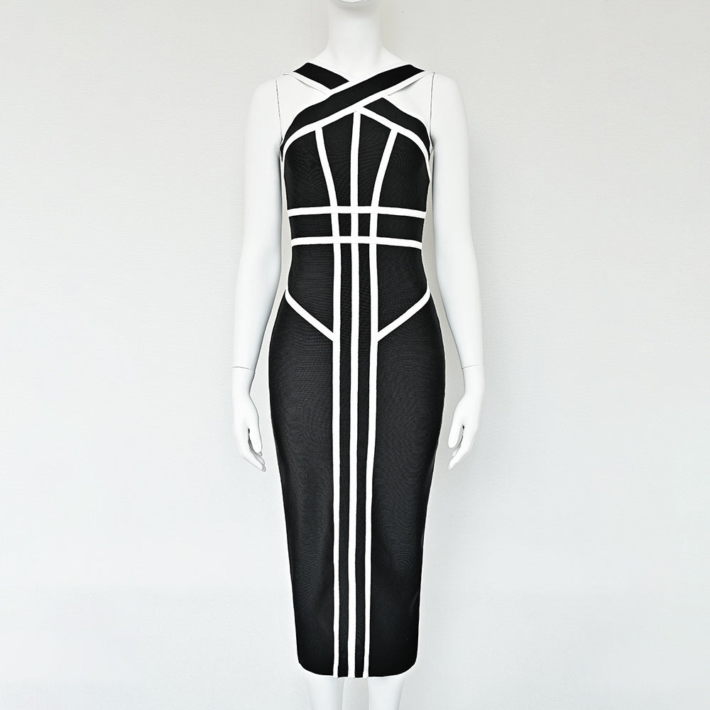 Summer Retro Stretch Geometric Bandage Dress