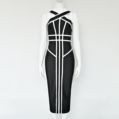 Summer Retro Stretch Geometric Bandage Dress