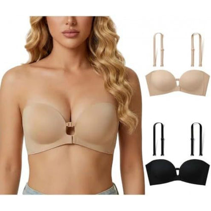 Strapless front-closure bra