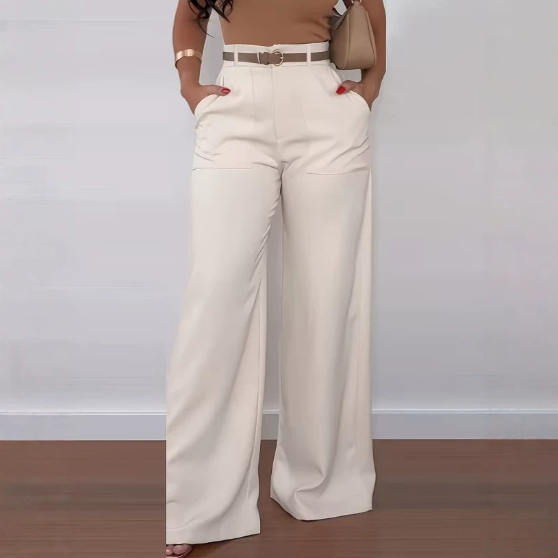 Women's Spring Mid-High Waist Wide Leg Straight Formal Pants
