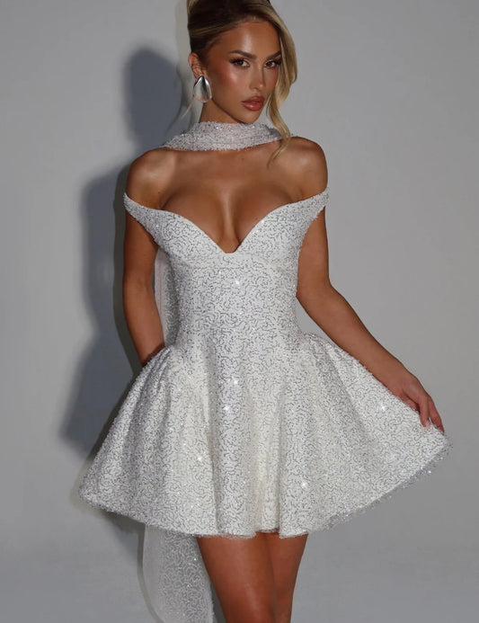 Elegante jurk met pailletten en open rug