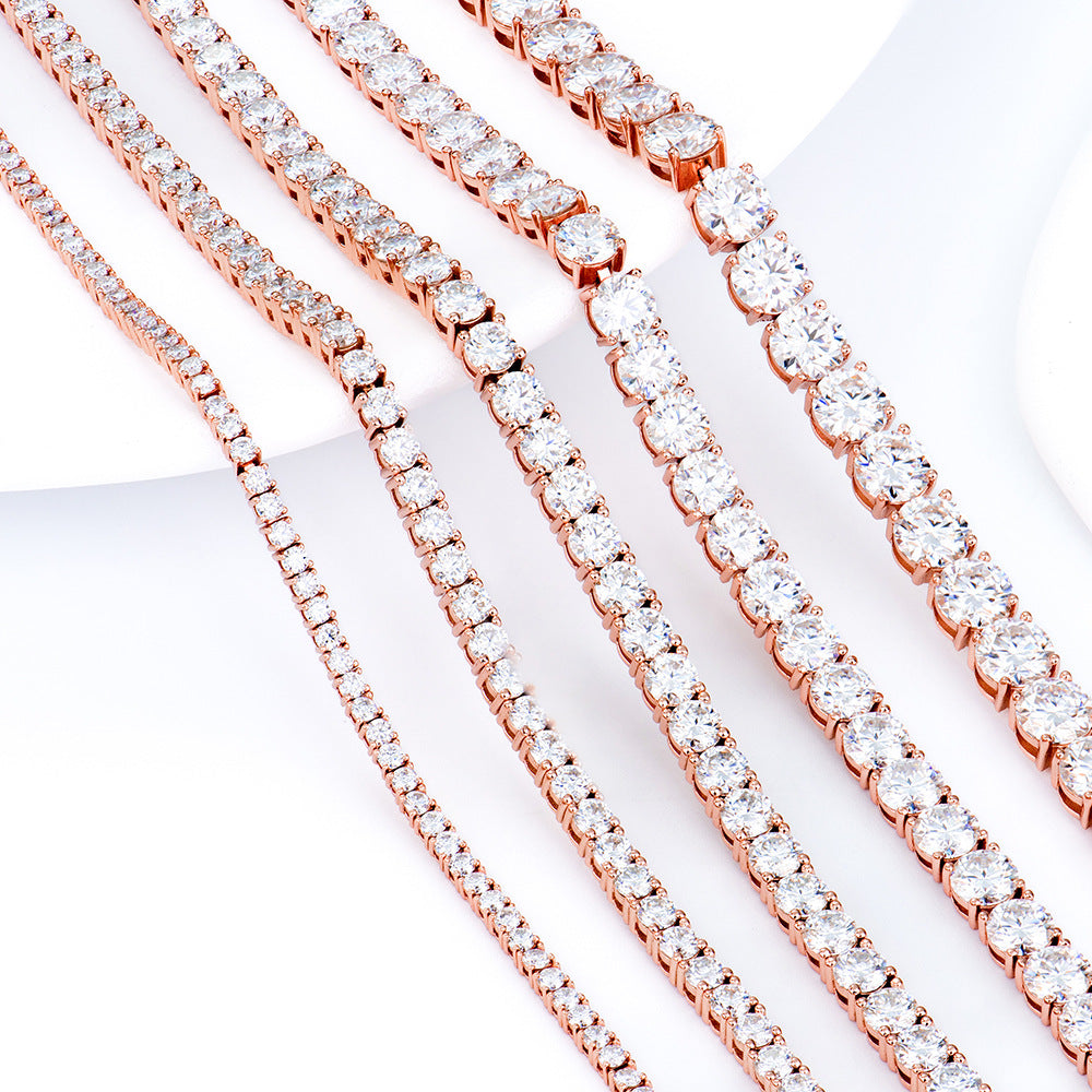 S925 Silver Rose Gold Plated Moissanite Classic Four-Claw Tennis Chain Bracelet