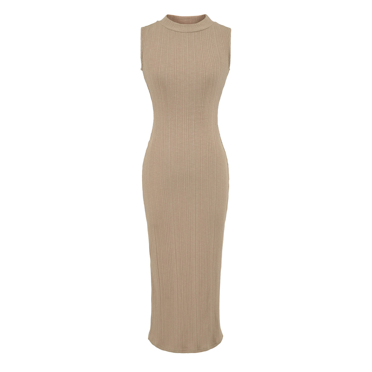 Sleeveless Ribbed Knit Dress with Slit