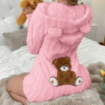 Womens Casual Plush Hooded Jumpsuit