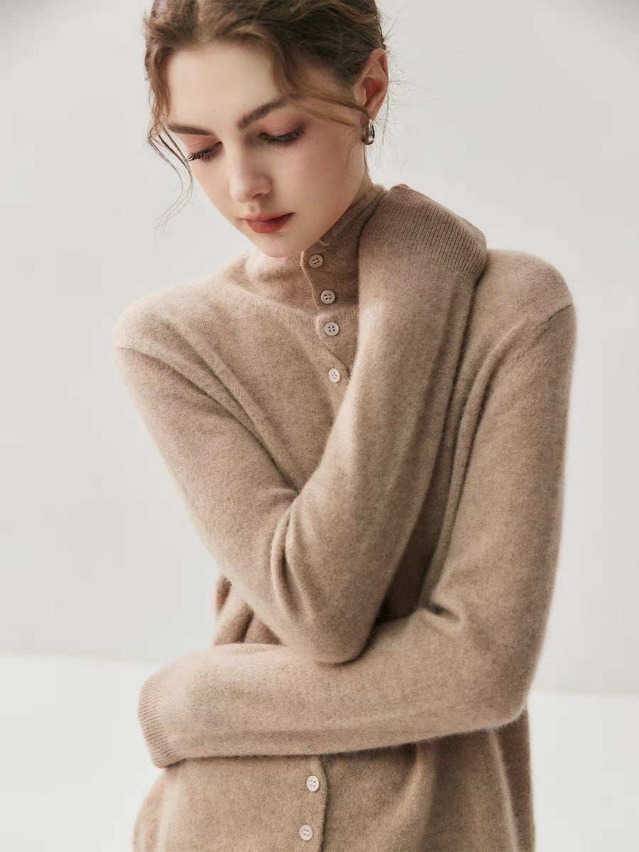 Cashmere wool rolled-edge high-neck sweater