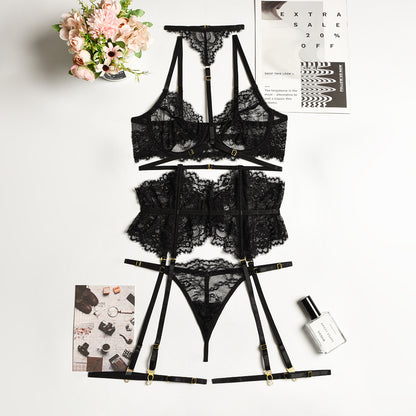 Transparent Lace Lingerie Set with Underwire