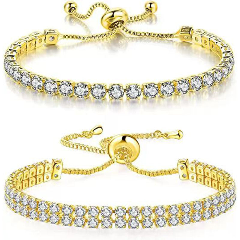 Women's Electroplated Copper Tennis Bracelet with White Zircon Pull Clasp