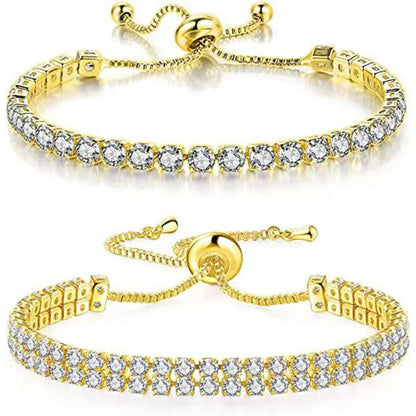 Women's Electroplated Copper Tennis Bracelet with White Zircon Pull Clasp