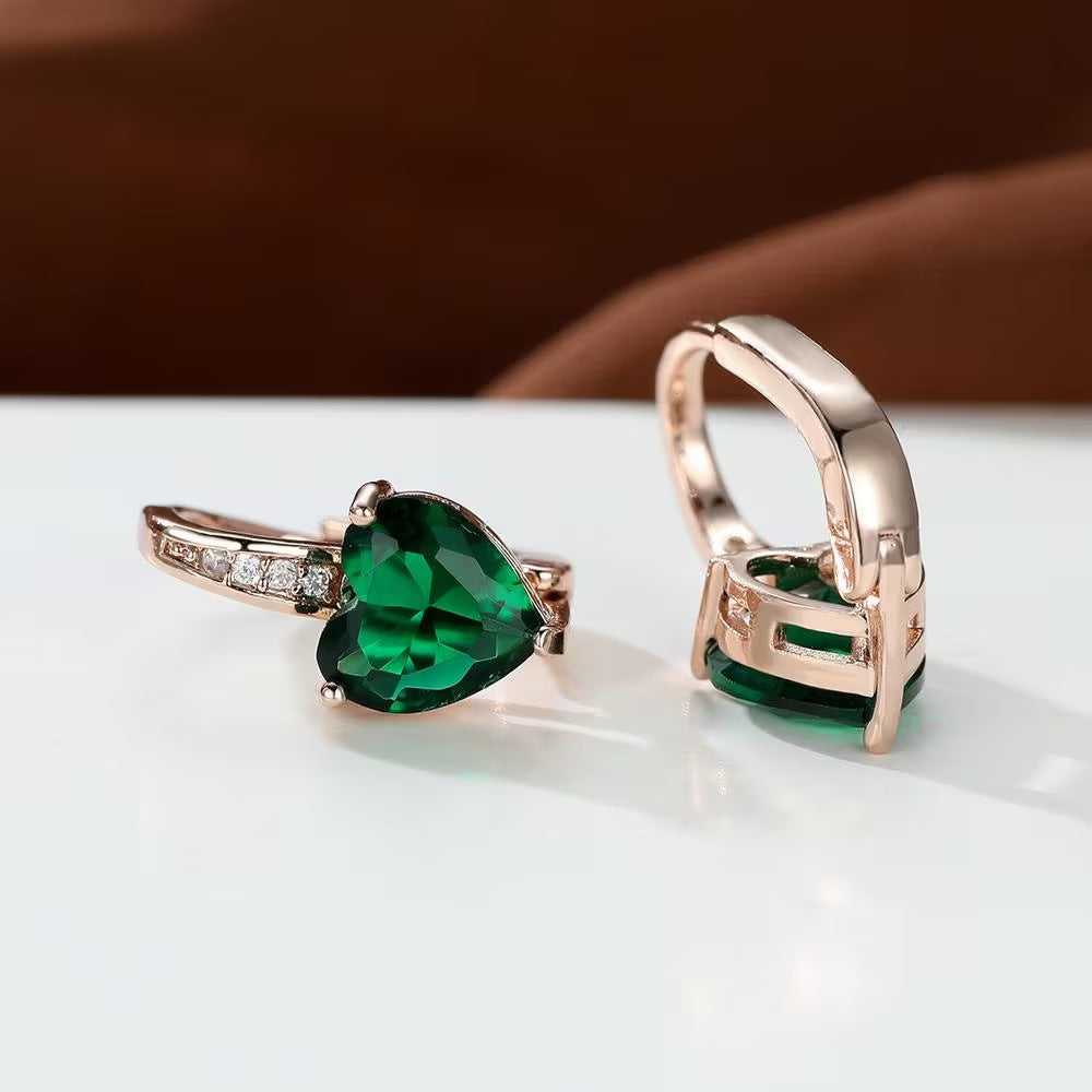 Women's Heart-Shaped Zircon Inlay Copper Earrings