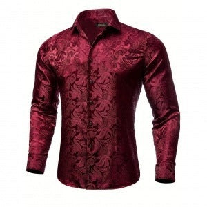 Bedrukt slim-fit  herenoverhemd met lange mouwen elegante model