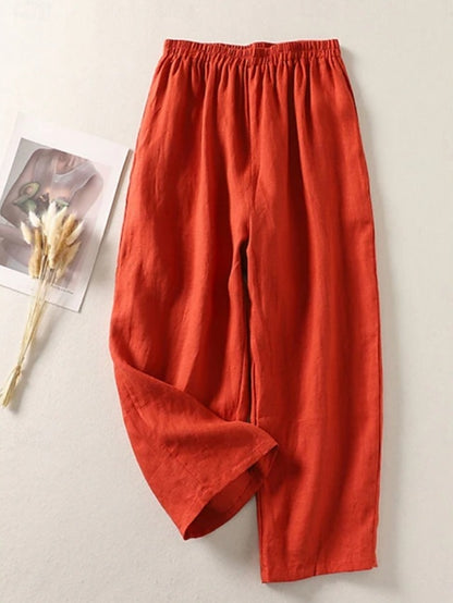 Cotton and Linen Casual Cropped Pants