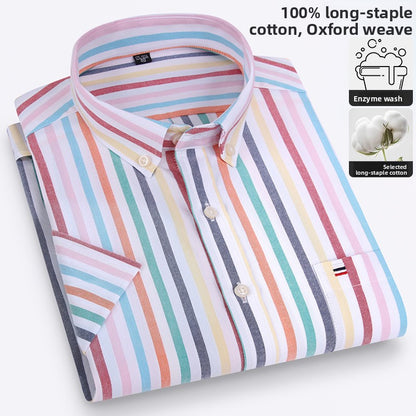 Men's 100% Cotton Plaid Short Sleeve Shirt Oxford Casual Square Collar