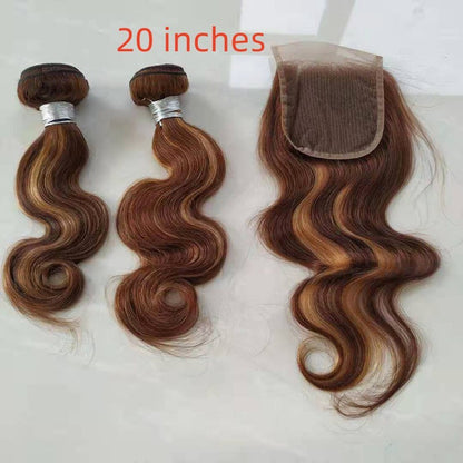 Real Hair Weave Colorblock Body Wave Human Hair Bundle With Closure
