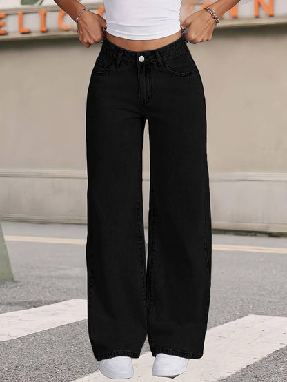 Women's High Waisted Retro Straight Leg Denim Pants